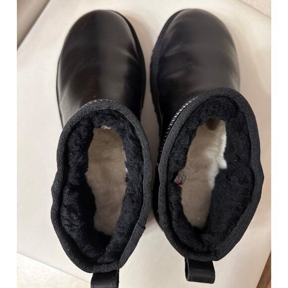 UGG Black Classic Ultra Mini Boots Regen Leather Winter Boots Men Size 8 - Picture 2 of 10